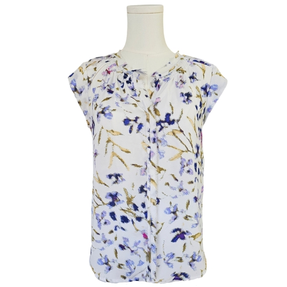 Daniel Rainn White Violet/Navy Floral Pleated Blouse - Picture 2 of 7